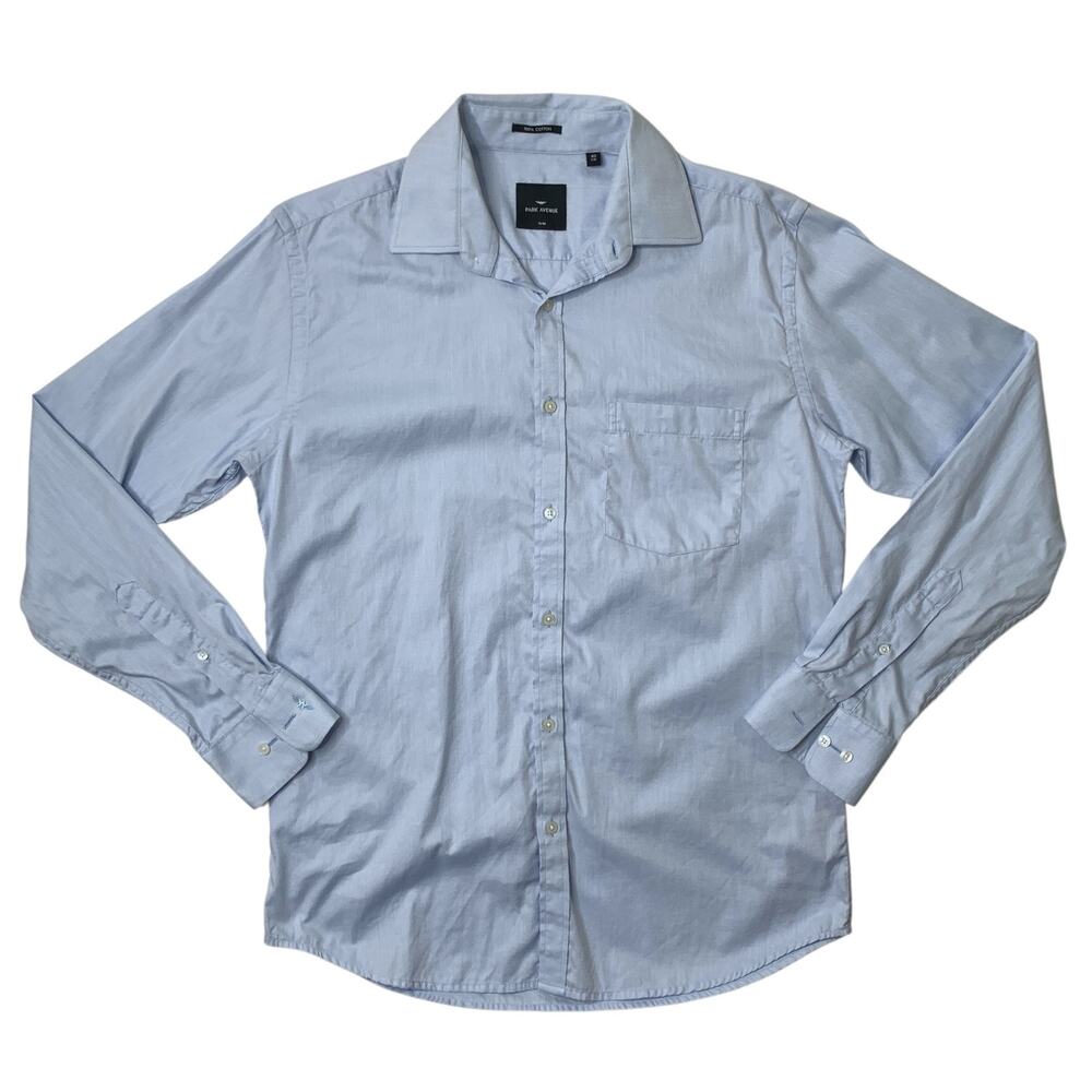 Park Avenue Shirt Mens 40cm Blue SLIM Fit Cotton Long Sleeve Button Up Pocket